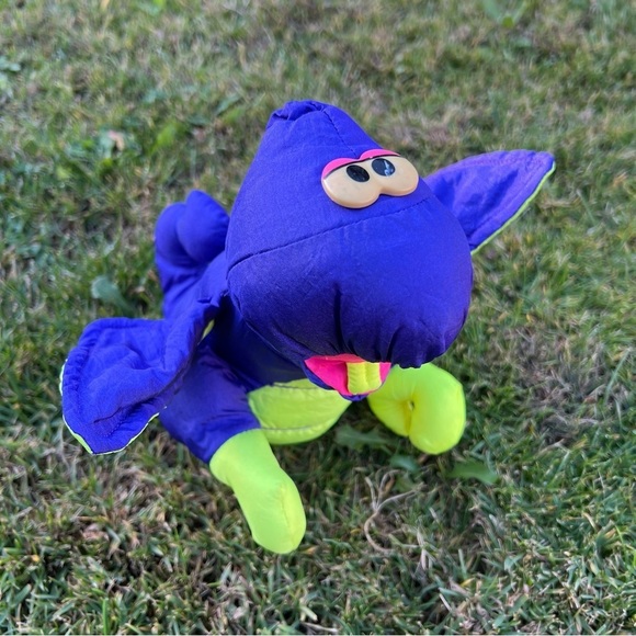 Vintage Fisher-Price Puffalump Dino Roar Plush Nylon Squeaky Toy Neon Bright GUC - Picture 7 of 14